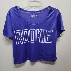 City Streets Rookie Jersey Shirt Large Purple White Casual Semi Sheer B759